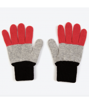 Miss Pompom Black Colourblock Wool Gloves