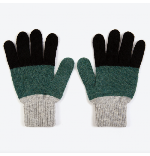 Miss Pompom Grey Colourblock Wool Gloves