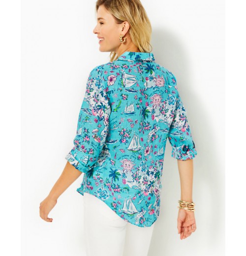 Sea View Linen Button Down Top