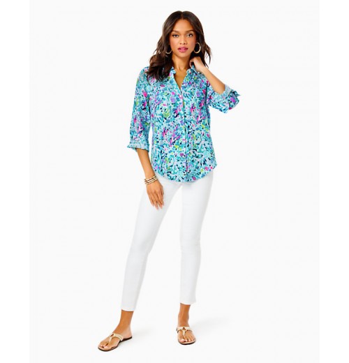 Sea View Linen Button Down Top