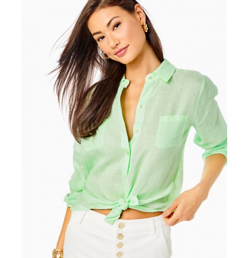 Sea View Linen Button Down Top