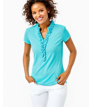 UPF 50+ Luxletic Frida Ruffle Polo Top