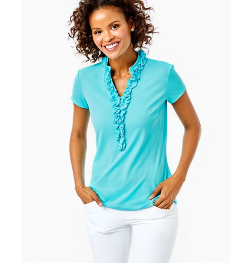 UPF 50+ Luxletic Frida Ruffle Polo Top